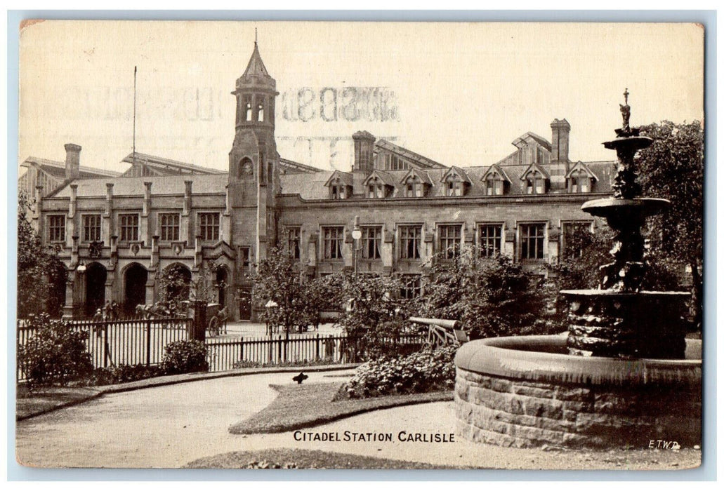 1926 Fountain at Citadel Station Carlisle England Posted Vintage Postcard