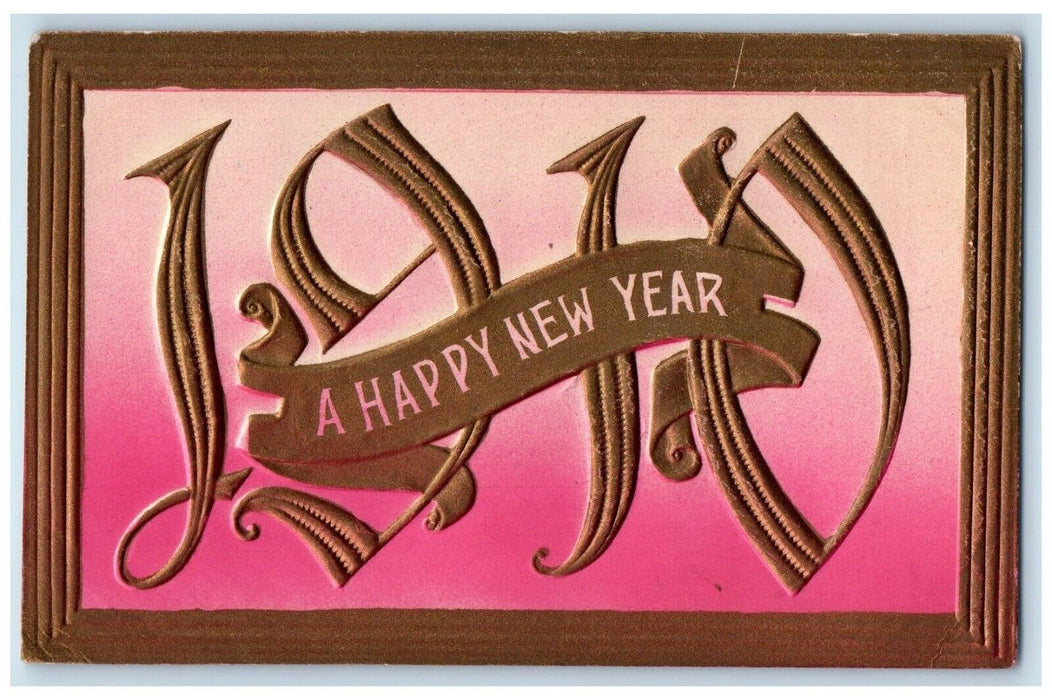 1910 New Year Large Numbers Airbrushed Embossed Marine Illinois IL Postcard