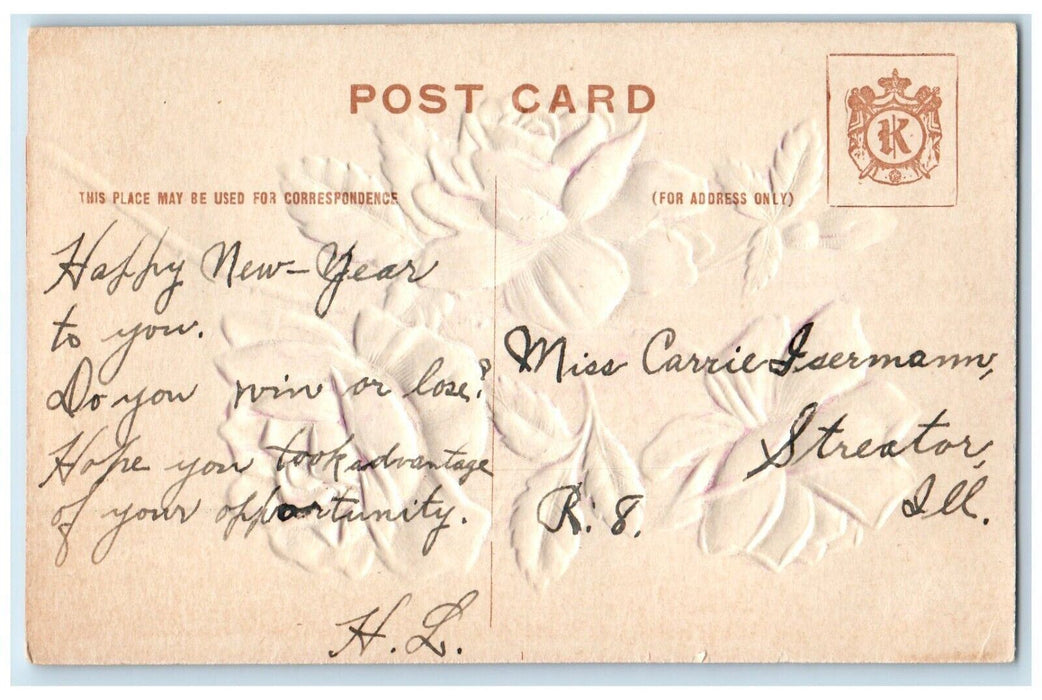 c1910's Roses Flowers Calendar Airbrushed Embossed Streator Illinois IL Postcard