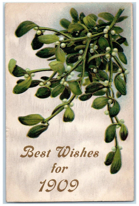 1909 Best Wishes Mistletoe Embossed Rock Island Illinois IL Antique Postcard