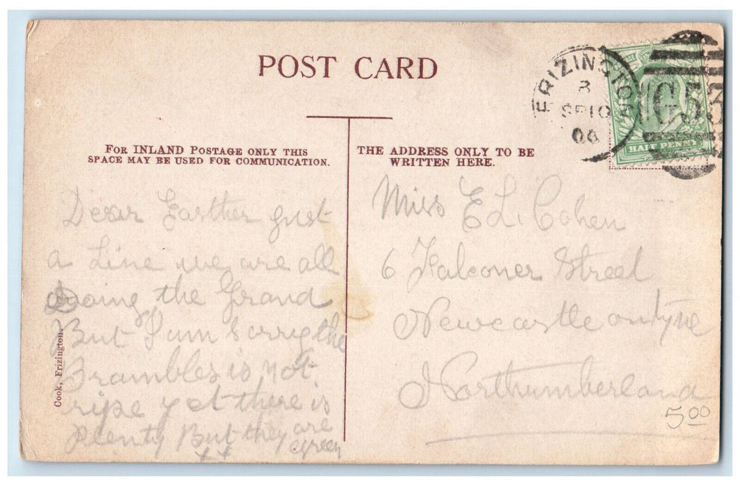 1906 Hakodadie Arlecdon Cook Frizington England Posted Antique Postcard