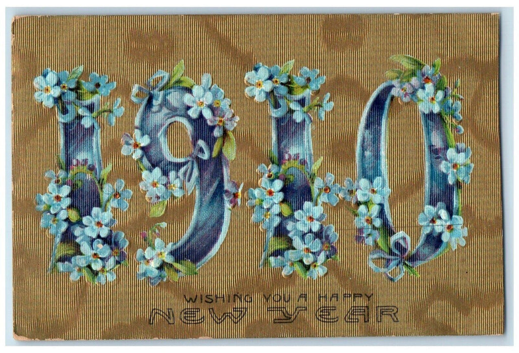 1910 Happy New Year Pansies Flowers Embossed Des Moines Iowa IA Antique Postcard