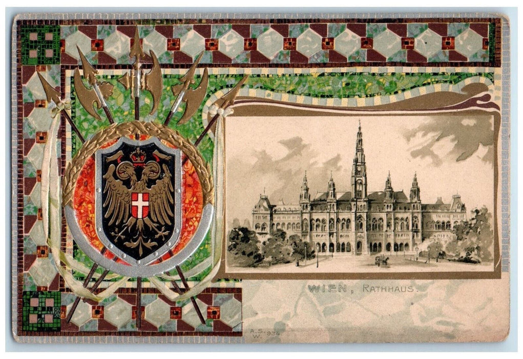 c1940's Vienna City Hall Vienna Austria Embossed Antique Unposted Postcard