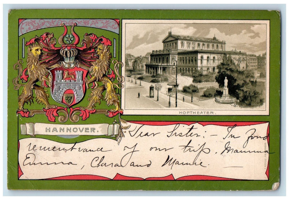 1901 County Logo Hannover Hoftheater Germany Embossed Antique Posted Postcard