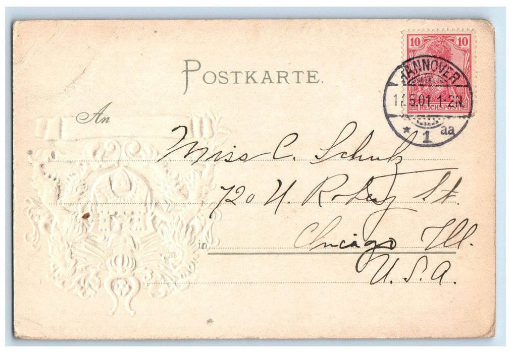 1901 County Logo Hannover Hoftheater Germany Embossed Antique Posted Postcard