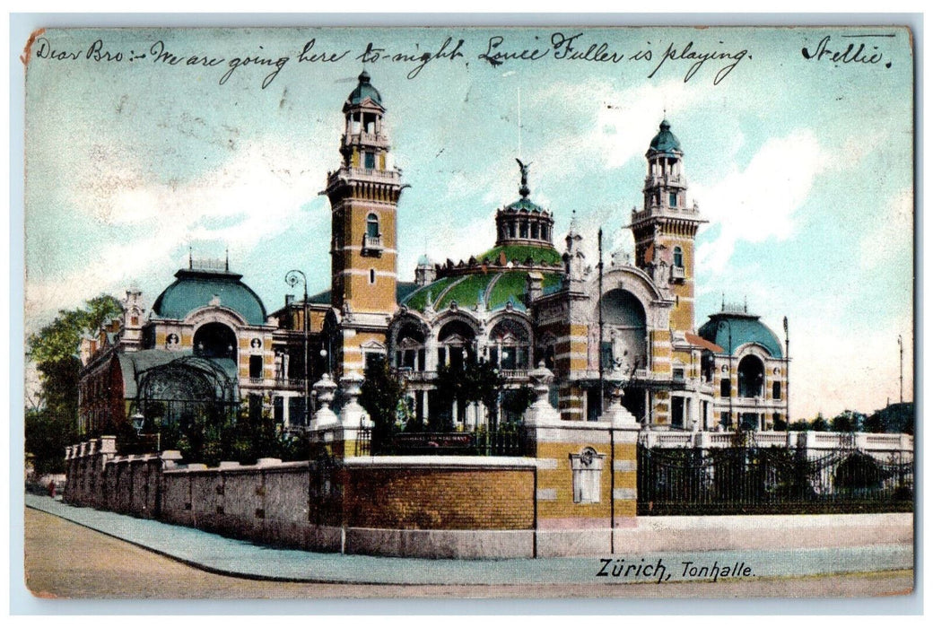 1906 Tonhalle Claridenstrasse 7 Zurich Switzerland Antique Posted Postcard