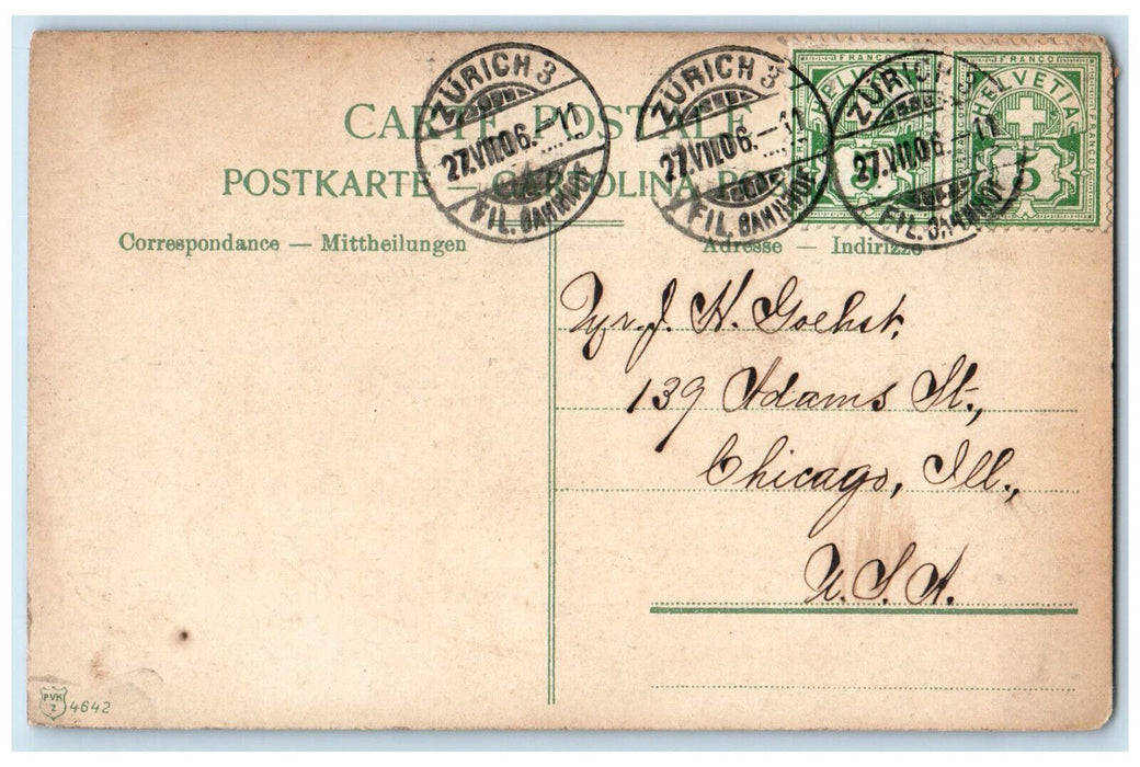 1906 Tonhalle Claridenstrasse 7 Zurich Switzerland Antique Posted Postcard