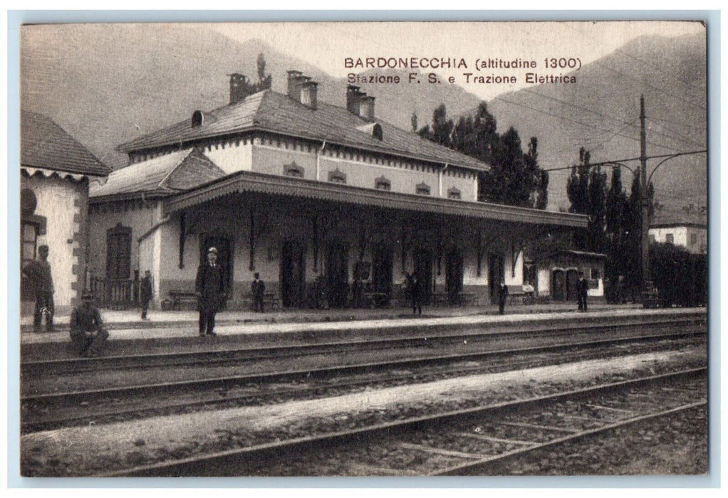 c1910 Stazione F.S. e Trazione Elettrica Bardonecchia Italy Antique Postcard