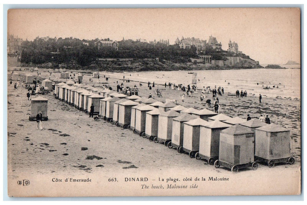 c1910 The Beach Malouine Side Cote D'Emeraude Dinard France Postcard