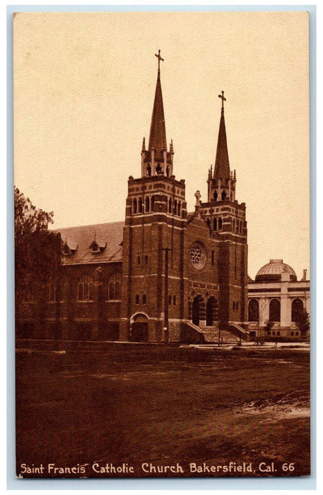 View Of Saint Francis Catholic Church Bakersfield California CA Antique Postcard