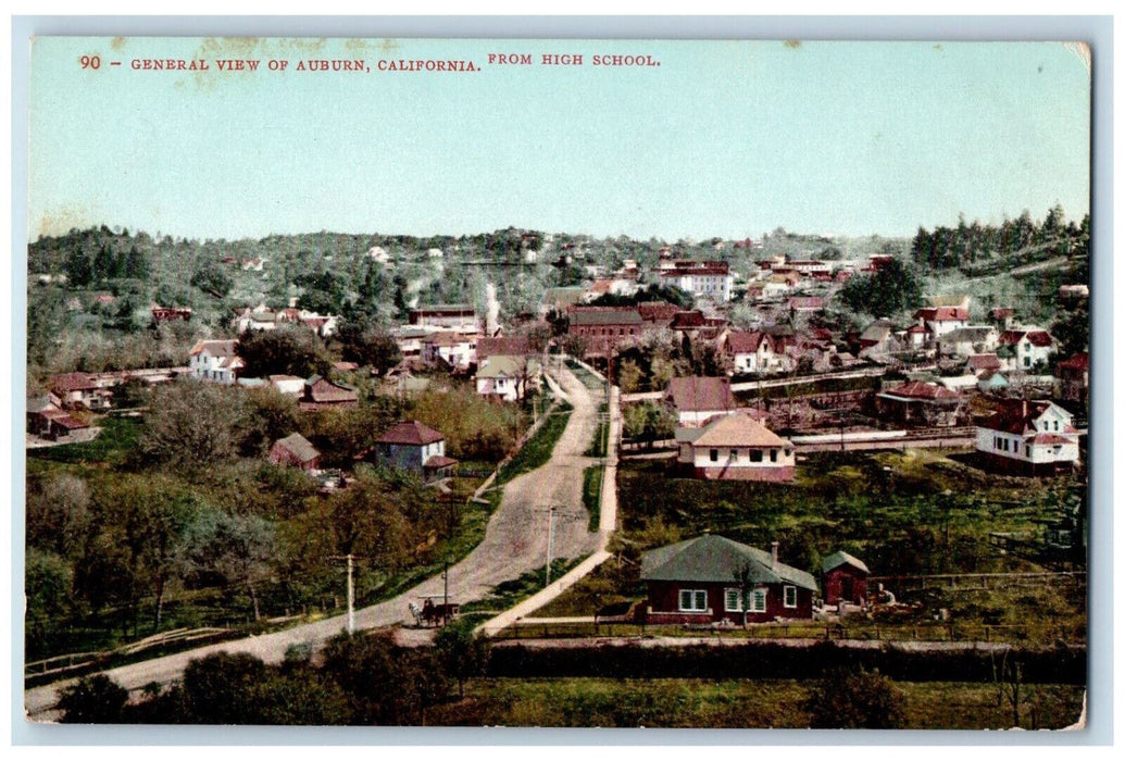 General View Auburn California CA, From High School Road Houses Scene Postcard