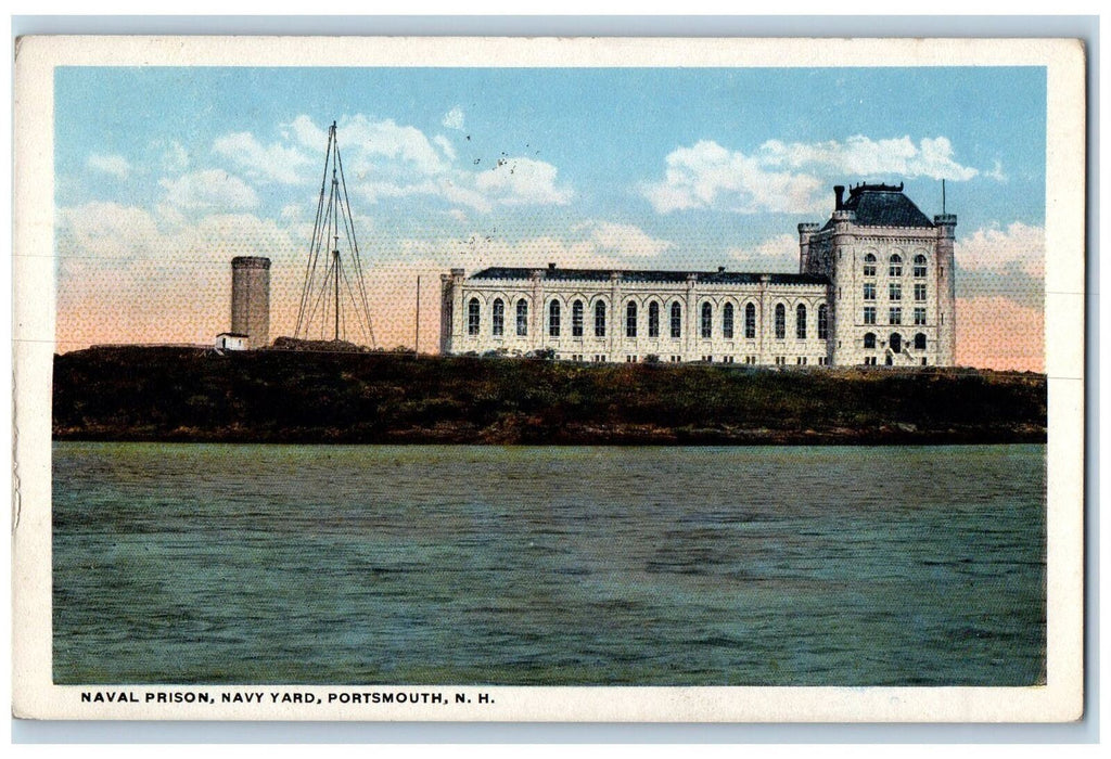 1918 Naval Prison Navy Yard Building View Tower Hills Portsmouth NH Postcard