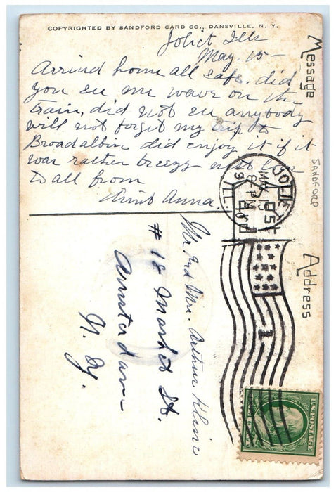 1910 Valentine Heart Joliet Illinois IL Sanford Embossed Posted Antique Postcard