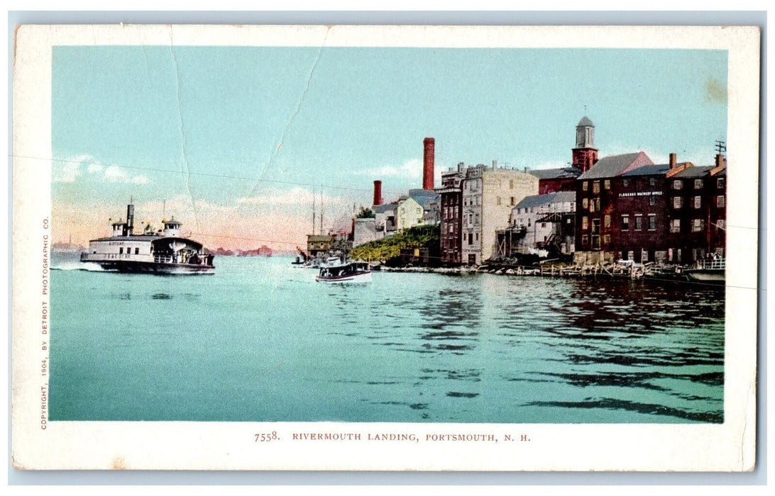 c1905 River Mouth Landing Passenger Ferry Boat Lake View Portsmouth NH Postcard