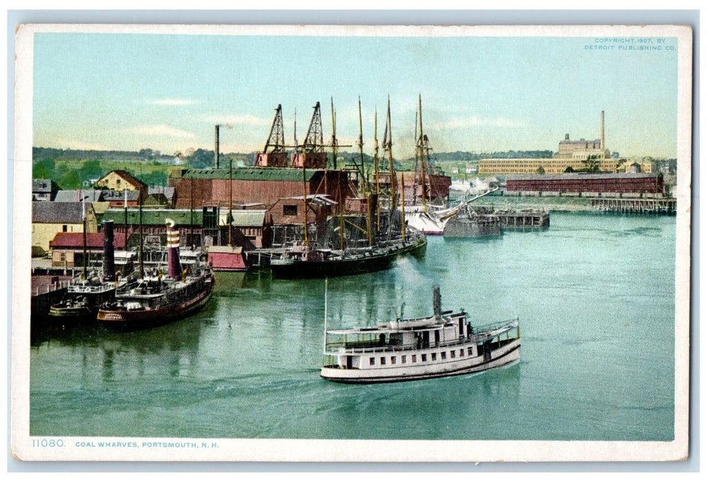 c1920 Coal Wharves Harbor Docking Ship Boat Portsmouth New Hampshire NH Postcard