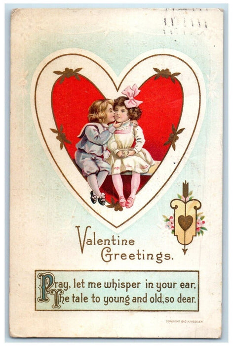 1911 Valentine Greetings Sweet Children Giant Heart Buffalo New York NY Postcard