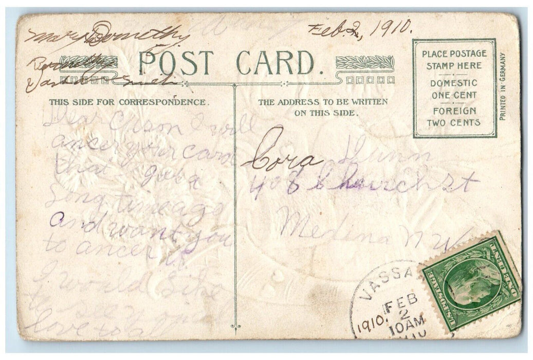 1910 Valentine Girls Warmer Cornucopia Flowers Embossed Winsch Back Postcard
