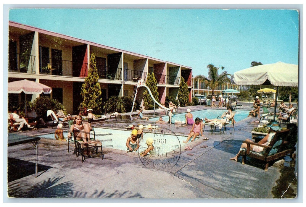1964 Fantasy Motel Restaurant Swimming Pool Kids Anaheim California CA Postcard