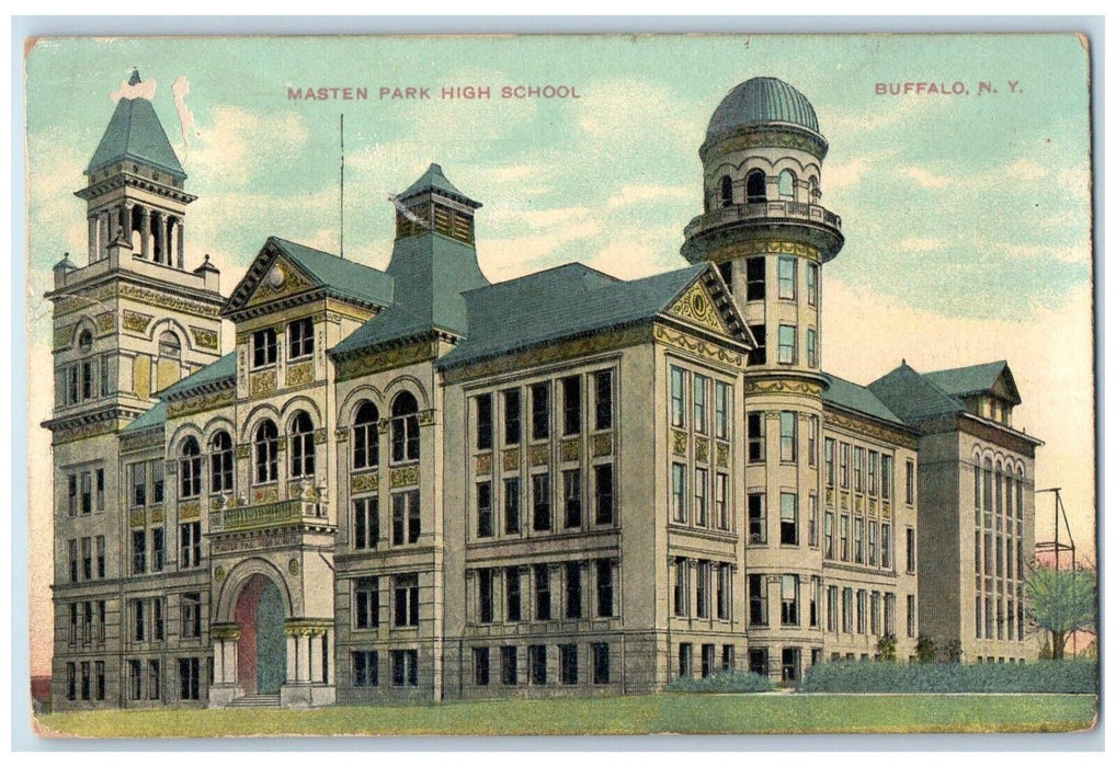 c1910 Masten Park High School Exterior Building Field Buffalo New York Postcard