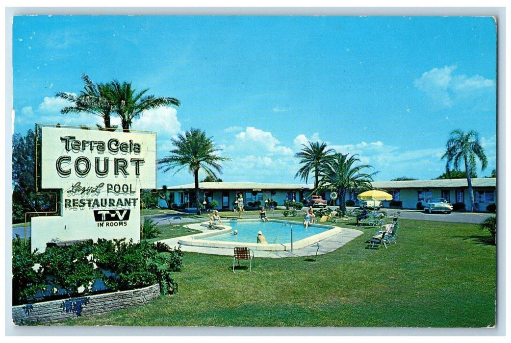 1959 Terra Ceia Court And Cardinal Restaurant Pool Winter Haven FL Postcard