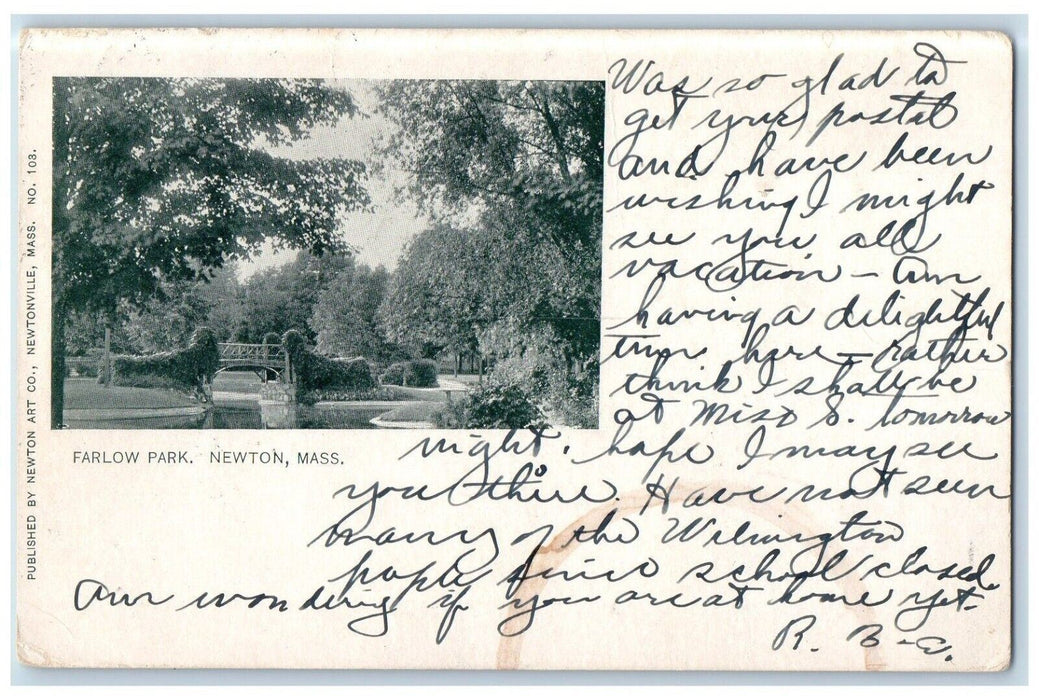 1905 Farlow Park Newton Massachusetts MA Private Mailing Authorize Act Postcard