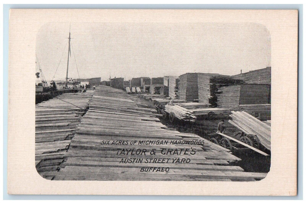 1909 Six Acres Michigan Hardwoods Taylor Crate's Austin Street Yard NY Postcard