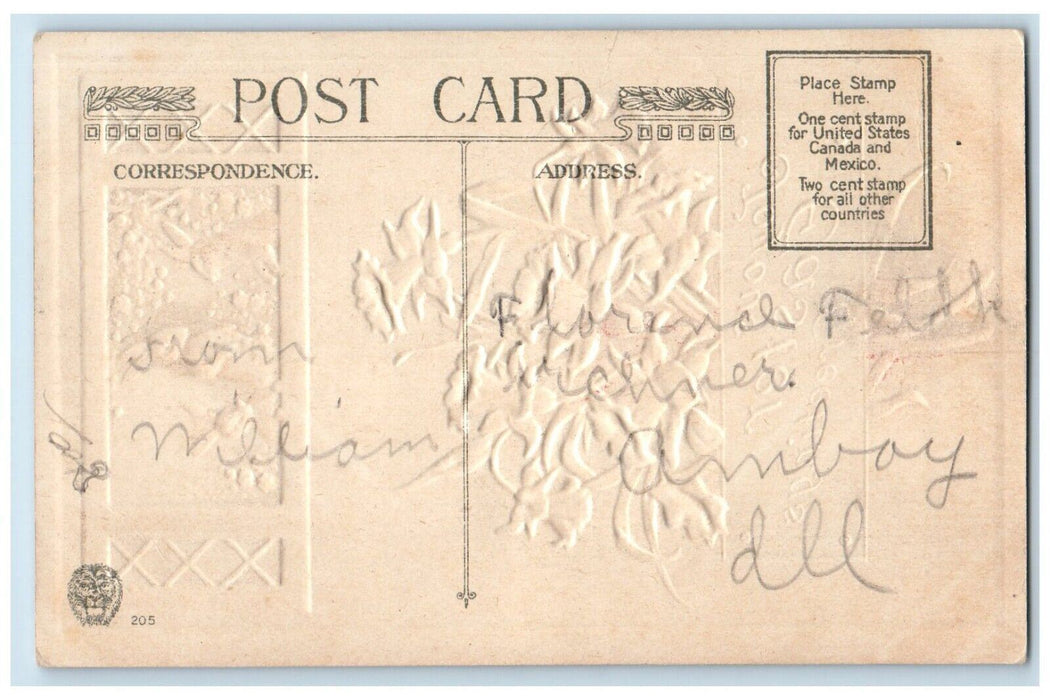 c1910's Easter Greetings Bunny Rabbits Flowers Winsch Back Embossed Postcard
