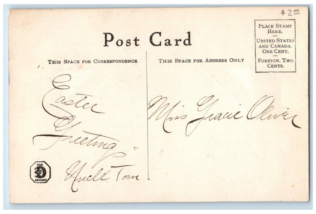 c1910's Easter Greetings Bird Ring Bells Flowers Embossed Antique Postcard