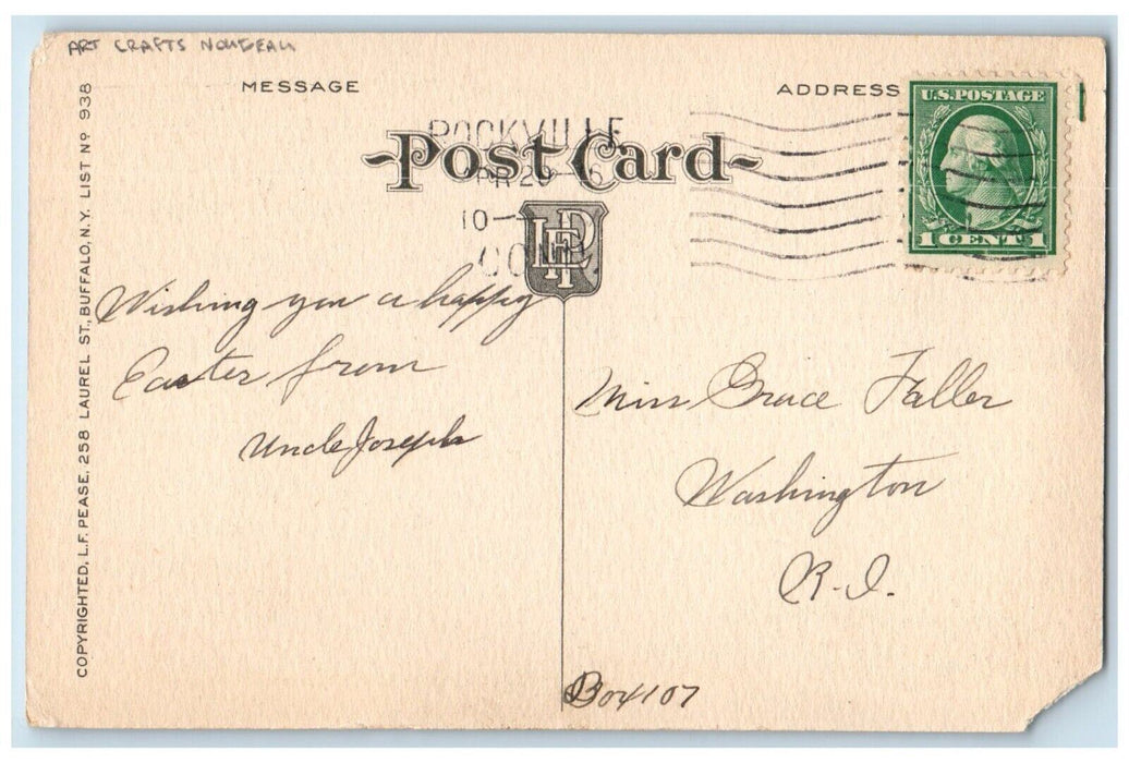 c1910's Easter Greeting Arts Craft Nouveau Flowers Rockville CT Antique Postcard