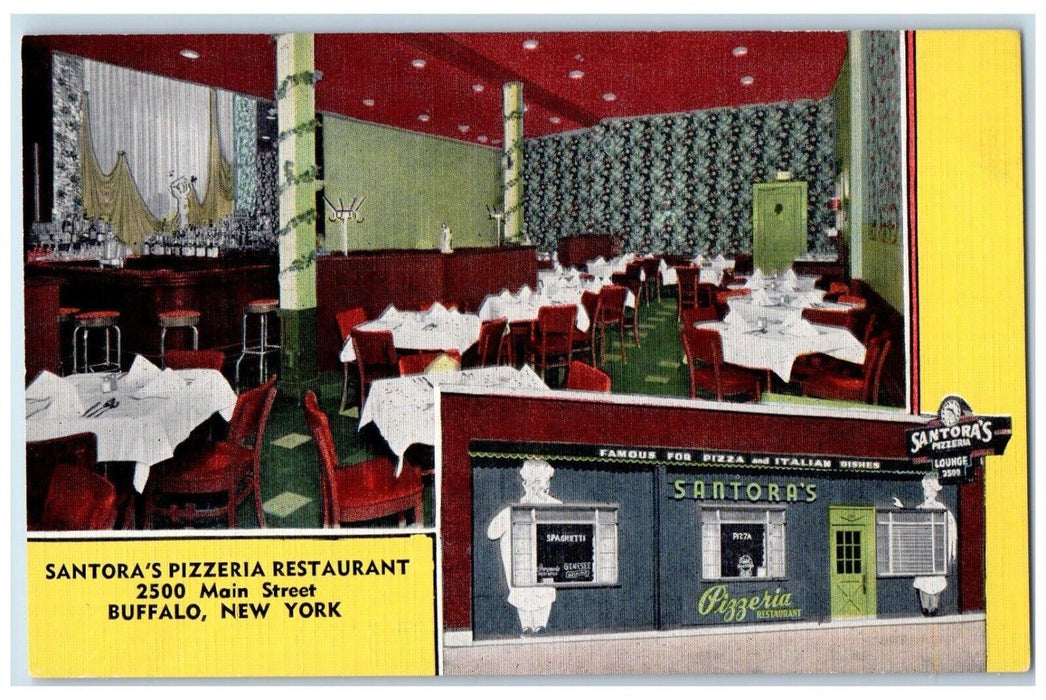 c1940 Santora's Pizzeria Restaurant Main Street Pizza Buffalo New York Postcard