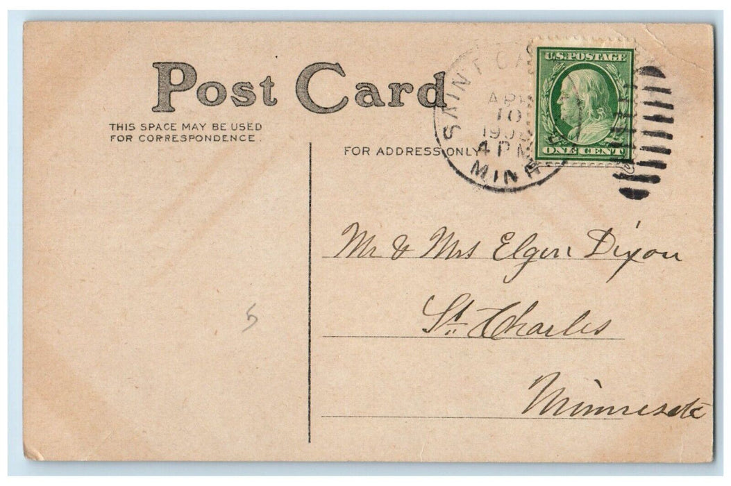 c1910's Easter Anthropomorphic Bunny Rabbits Eggs Saint Charles MN Postcard