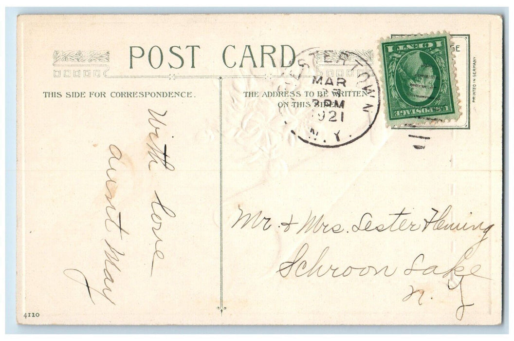 1921 Easter Cross Flowers John Winsch Embossed Artist Signed Posted Postcard