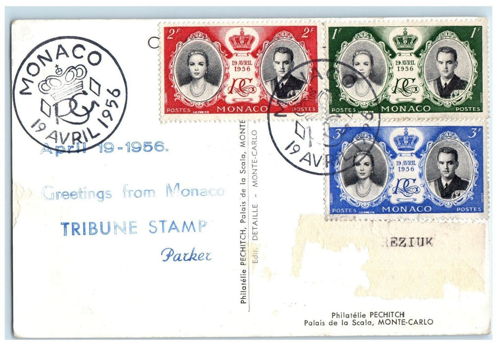 1956 Greetings From Monaco, King And Queen Royalty Vintage Posted Postcard