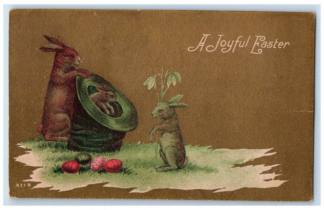 1910 Easter Anthropomorphic Bunny Rabbits Sack Eggs Parsons Kansas KS Postcard
