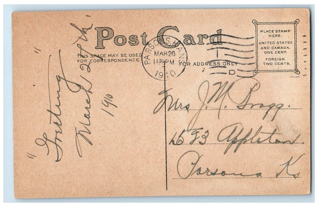 1910 Easter Anthropomorphic Bunny Rabbits Sack Eggs Parsons Kansas KS Postcard