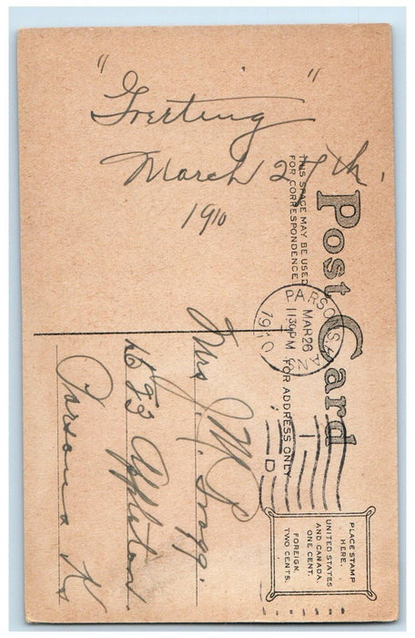 1910 Easter Anthropomorphic Bunny Rabbits Sack Eggs Parsons Kansas KS Postcard