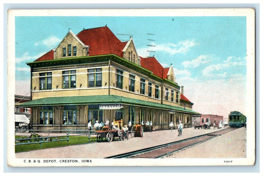 1935 C. B. & Q. Depot Train Station Wagon Creston Iowa IA Vintage Postcard