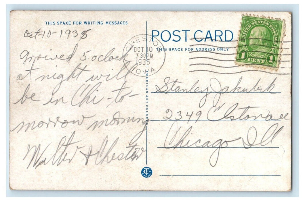 1935 C. B. & Q. Depot Train Station Wagon Creston Iowa IA Vintage Postcard