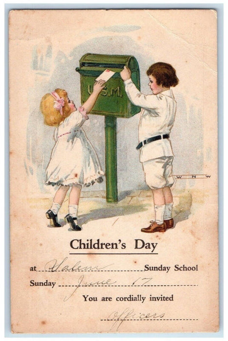 Children's Day Sunday School Girl Boy Mailing Letter Barrington IL Postcard