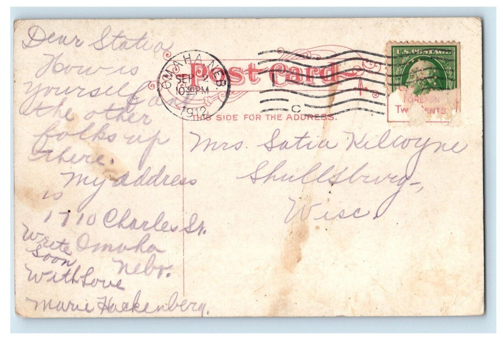 1912 Burlington Train Station Railroad Depot Omaha Nebraska NE Antique Postcard