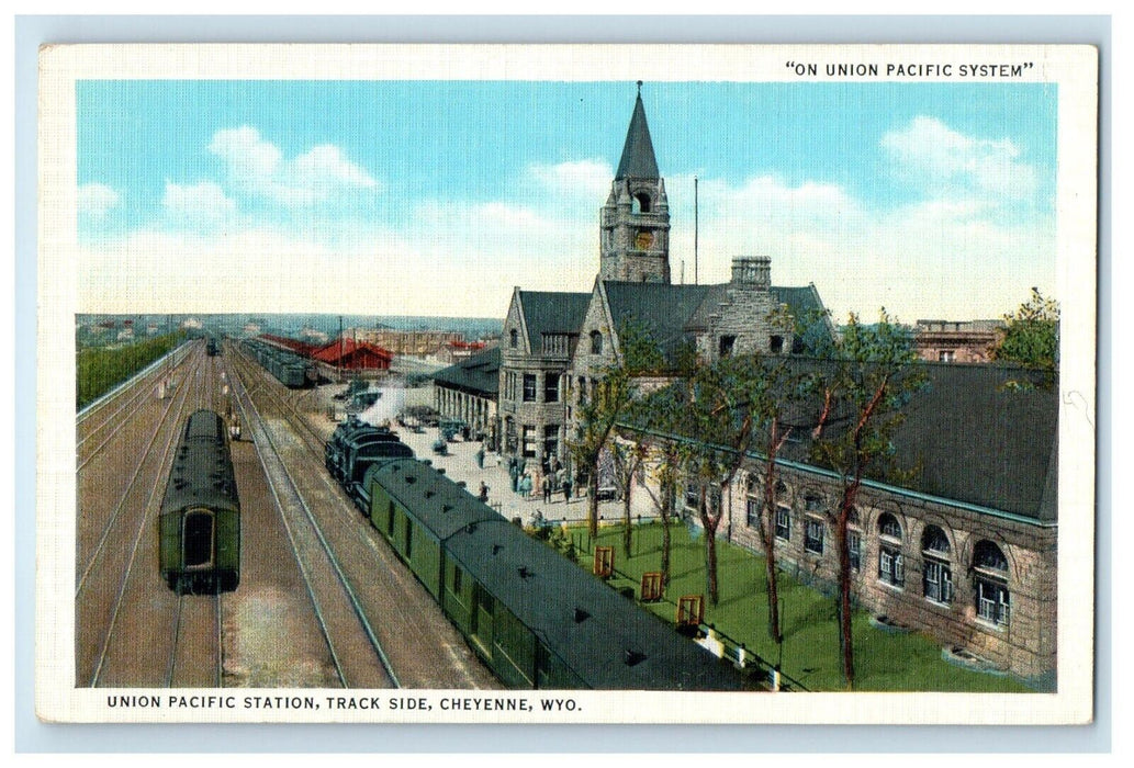 c1930's Union Pacific Train Station Track Side Cheyenne Wyoming WY Postcard