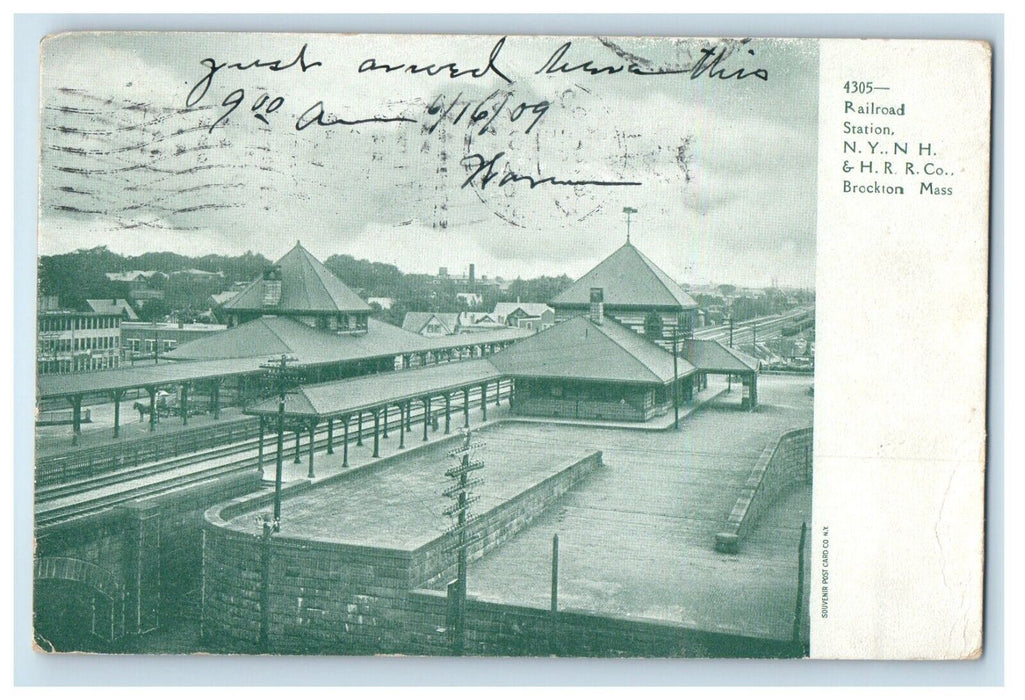 1909 View Of Railroad Station N. Y. N. H. & H. R. R. Co. Brockton MA Postcard
