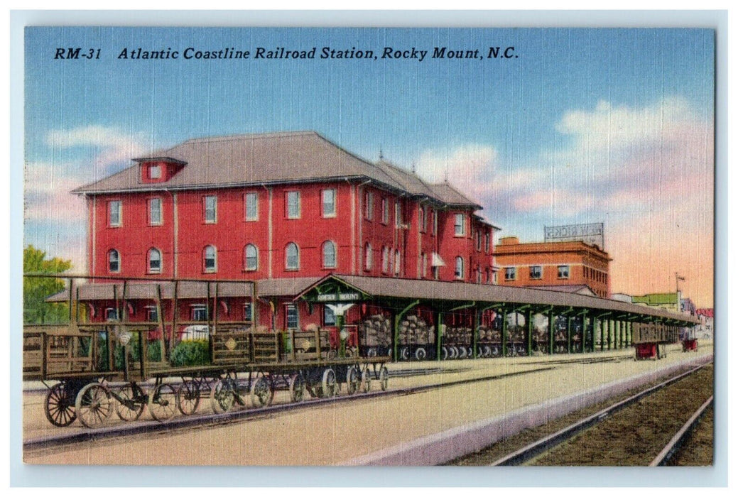 c1930's Atlantic Coastline Railroad Station Wagon Rocky Mountain NC Postcard