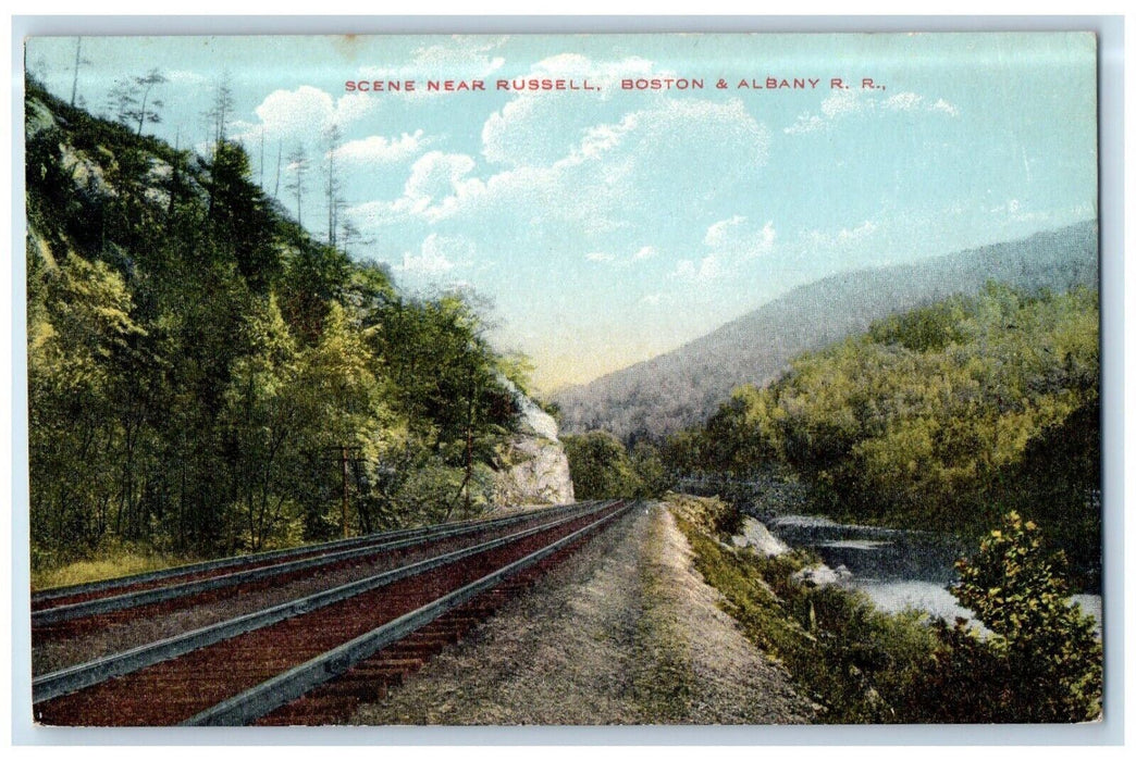 c1910 Scene Russell River Lake Boston Albany Railroad Massachusetts MA Postcard