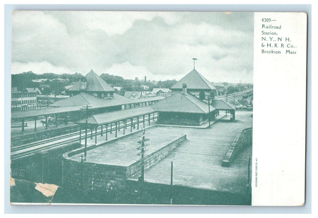 c1905 Railroad Station N. Y. N. H. & H. R. R. Co. Brockton MA Antique Postcard