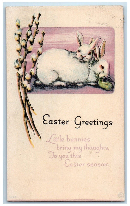 1917 Easter Greetings Bunny Rabbits And Flowers Posted Antique Postcard