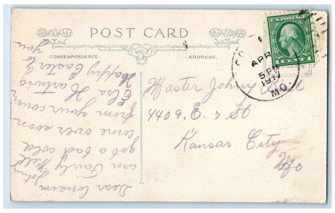 1917 Easter Greetings Bunny Rabbits And Flowers Posted Antique Postcard