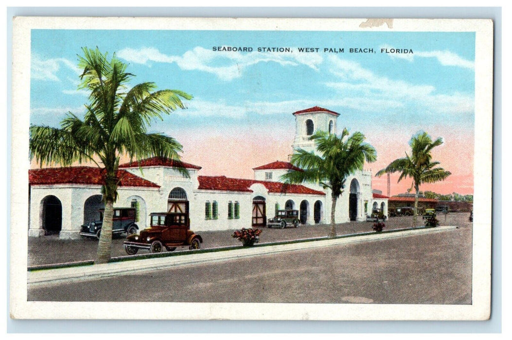 c1910's Seaboard Station Cars West Palm Beach Florida FL Antique Postcard