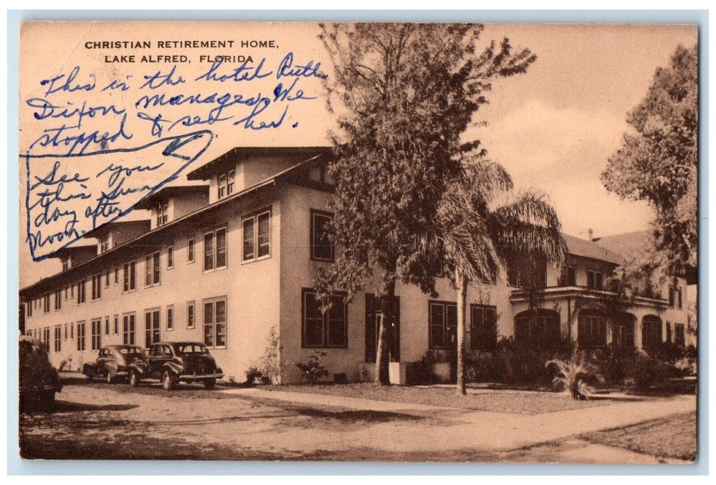 1961 Christian Retirement Home Cars Lake Alfred Florida FL, Quitman GA Postcard