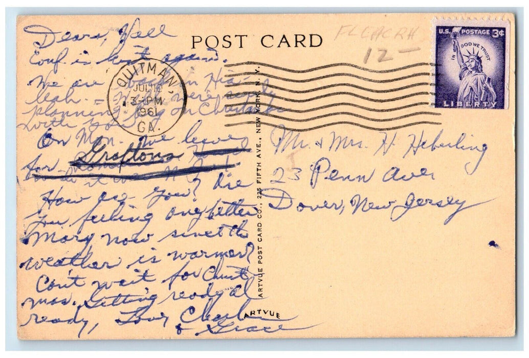 1961 Christian Retirement Home Cars Lake Alfred Florida FL, Quitman GA Postcard